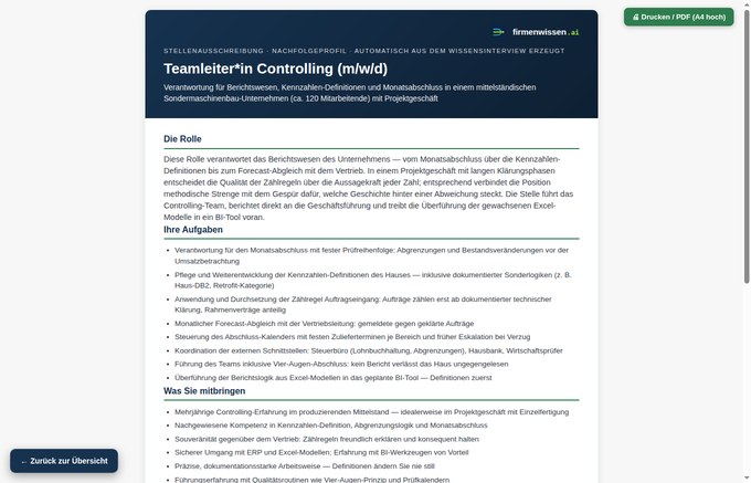 Vorschau Das Stellenprofil (Controlling)