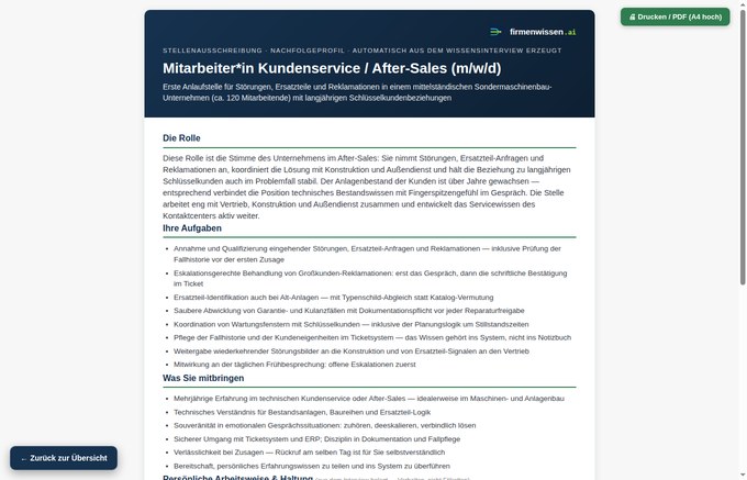 Vorschau Das Stellenprofil (Kundenservice)