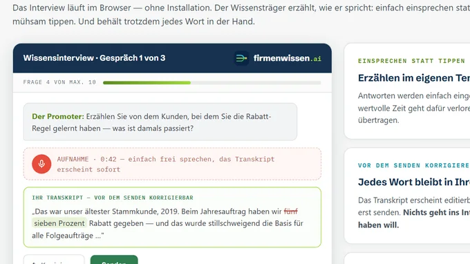 Vorschau: Interview-Oberfläche mit Transkript